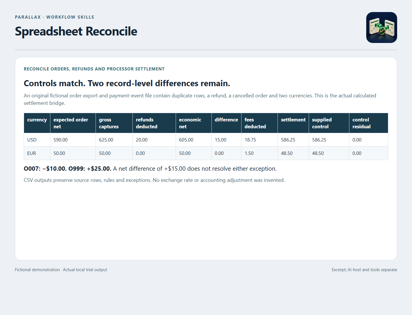 Parallax Spreadsheet Reconcile preview