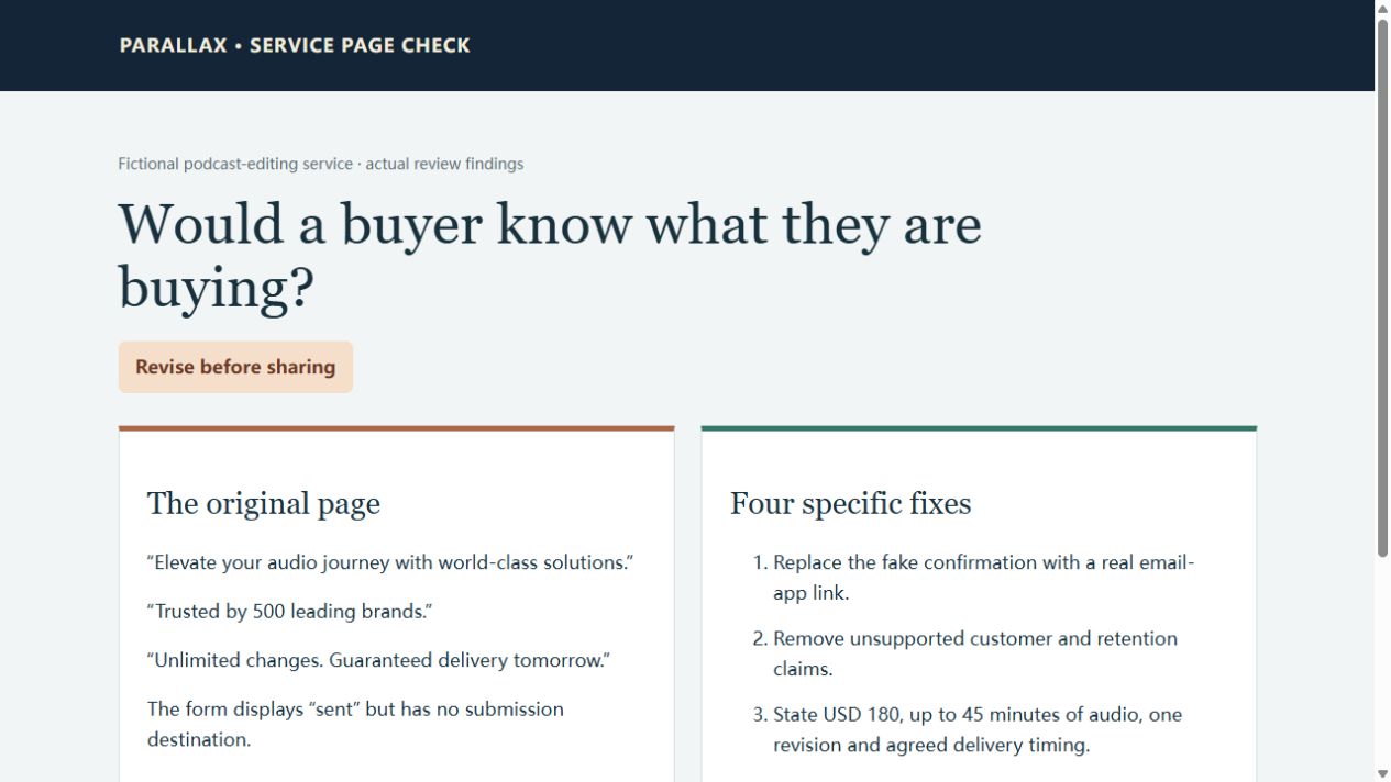 Parallax Service Page Check preview