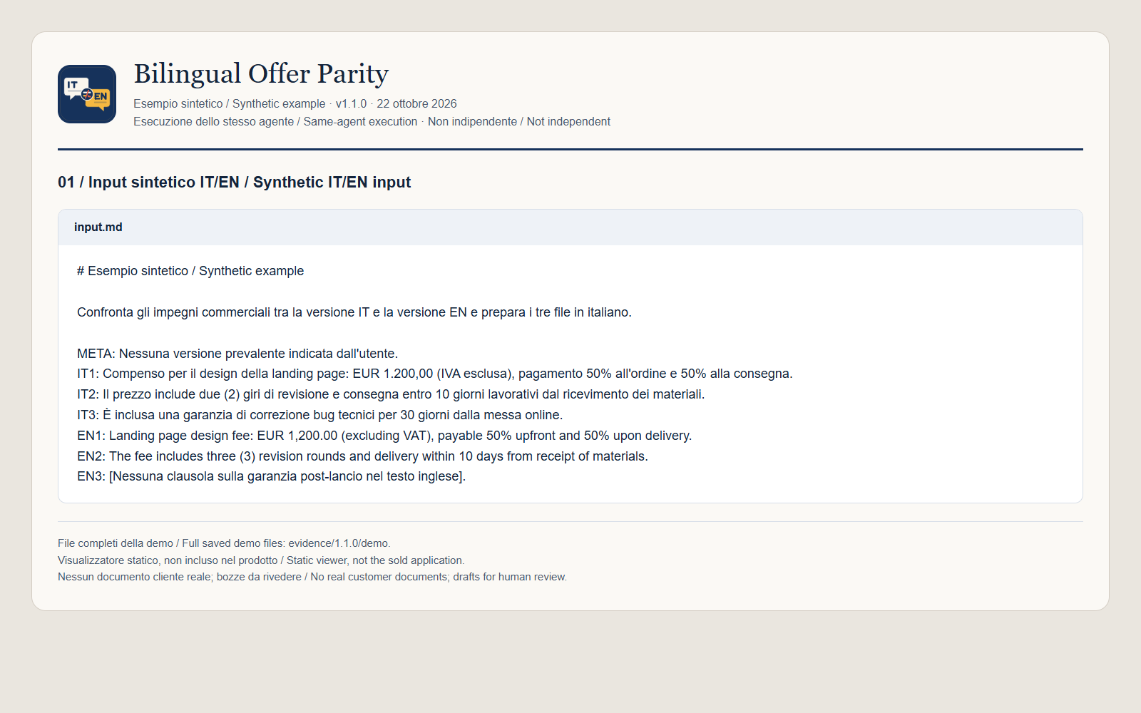 Bilingual Offer Parity — Italian–English Proposal Commitment Check preview