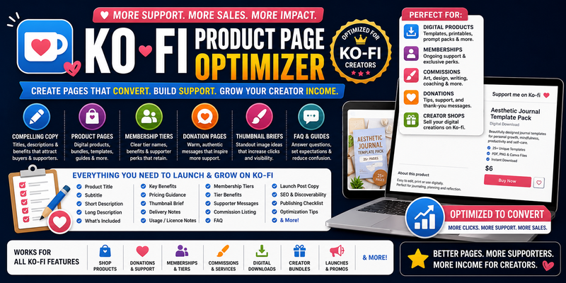 Ko-fi Product Page Optimizer preview
