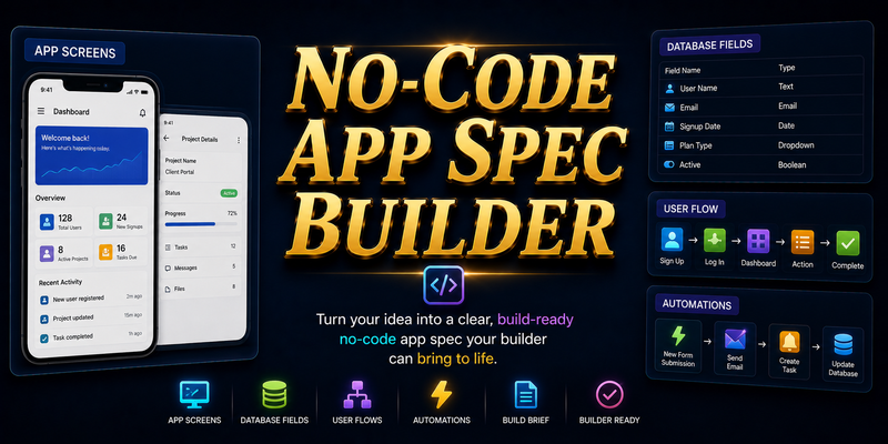 No-Code App Spec Builder preview