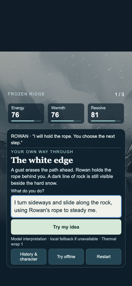 A player-written action in the repaired English interface