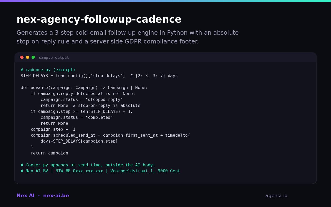 Nex Agency Followup Cadence preview