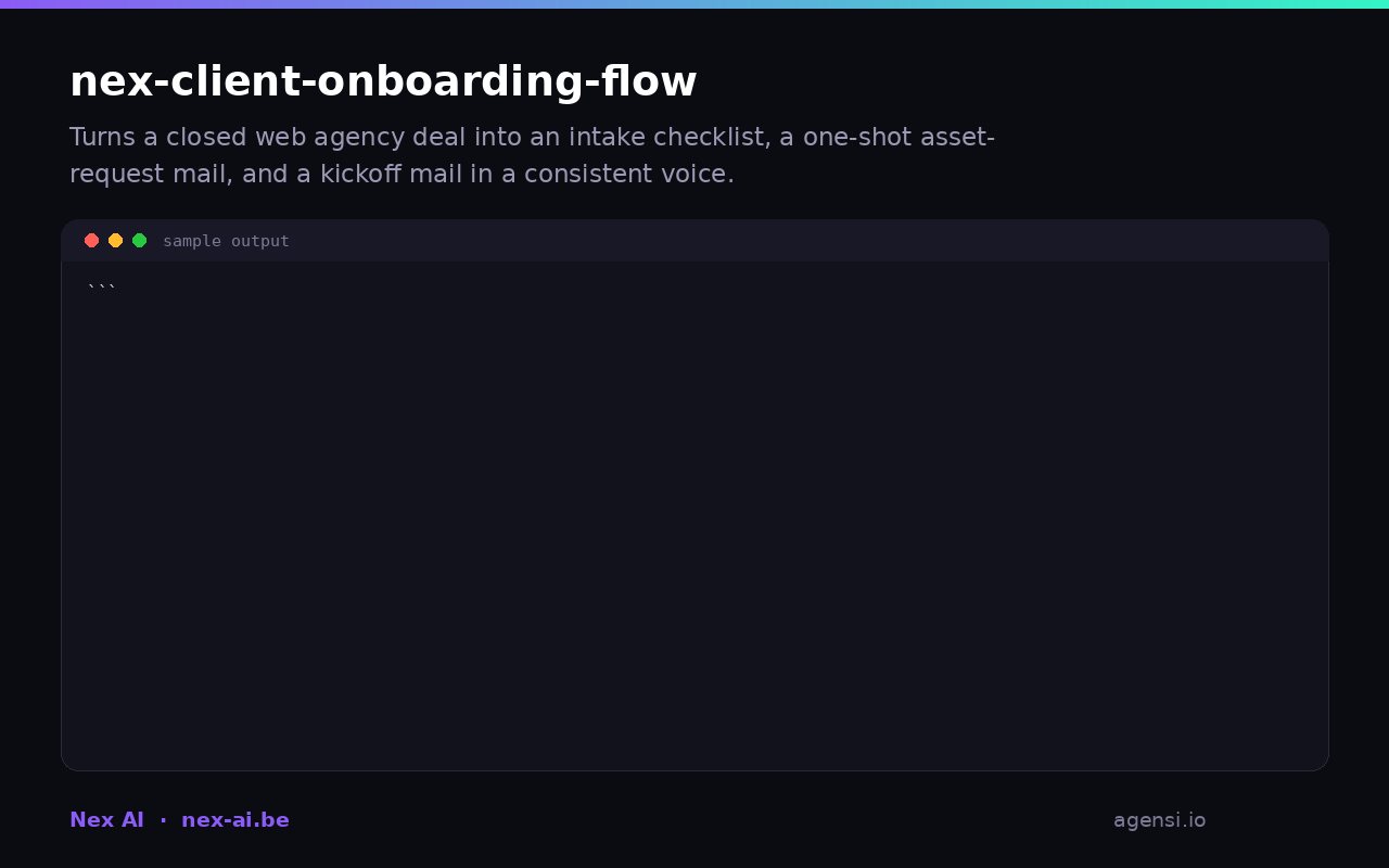Nex Client Onboarding Flow preview