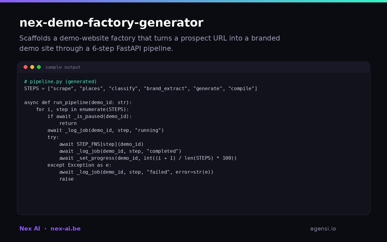 nex-demo-factory-generator screenshot 1