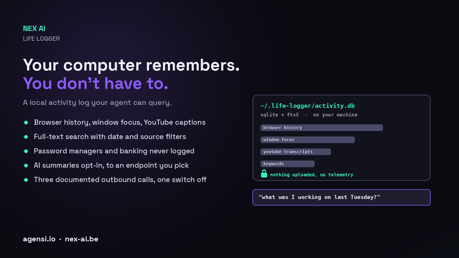 Nex Life Logger Skill preview