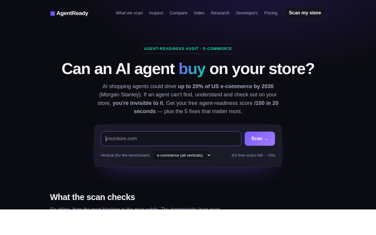 AgentReady Store Audit (agentready.market) preview