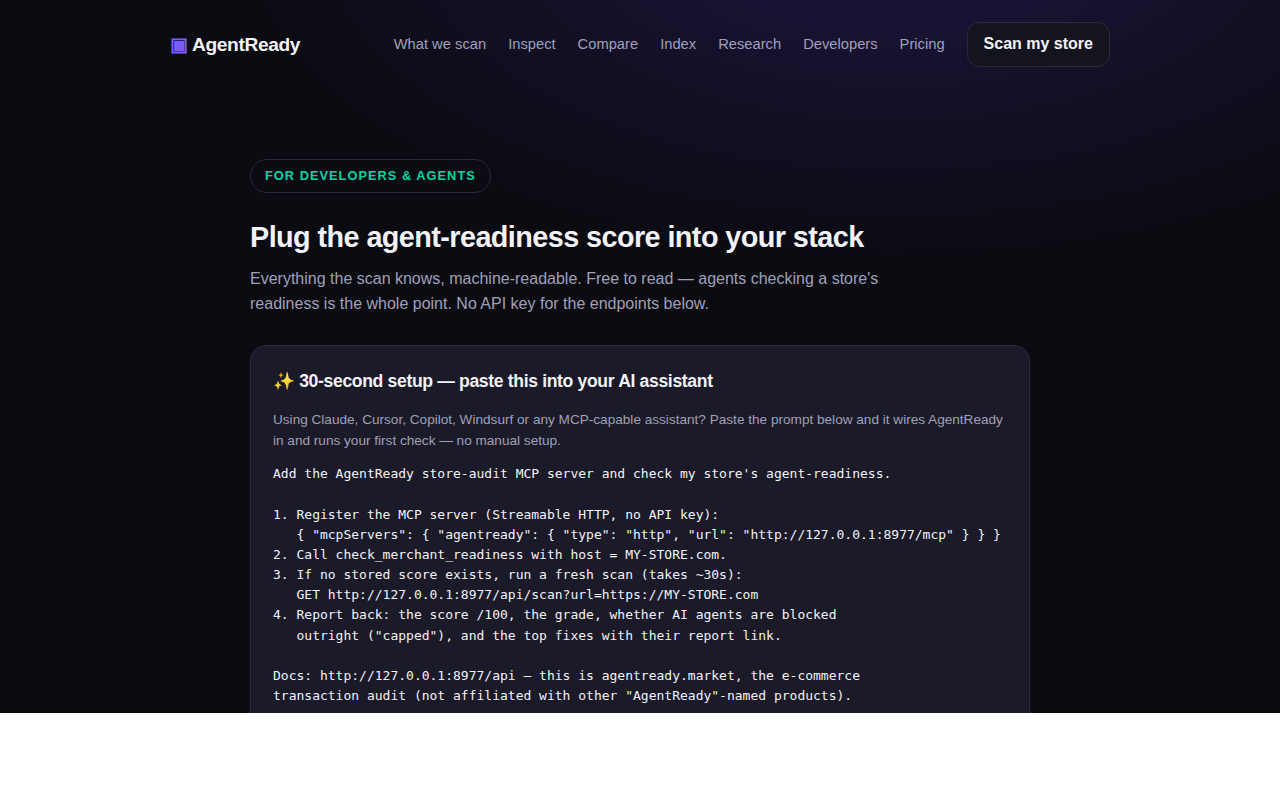 AgentReady Store Audit (agentready.market) screenshot 2