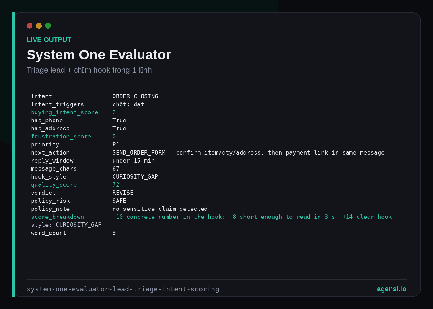 System One Evaluator — Lead Triage & Intent Scoring preview