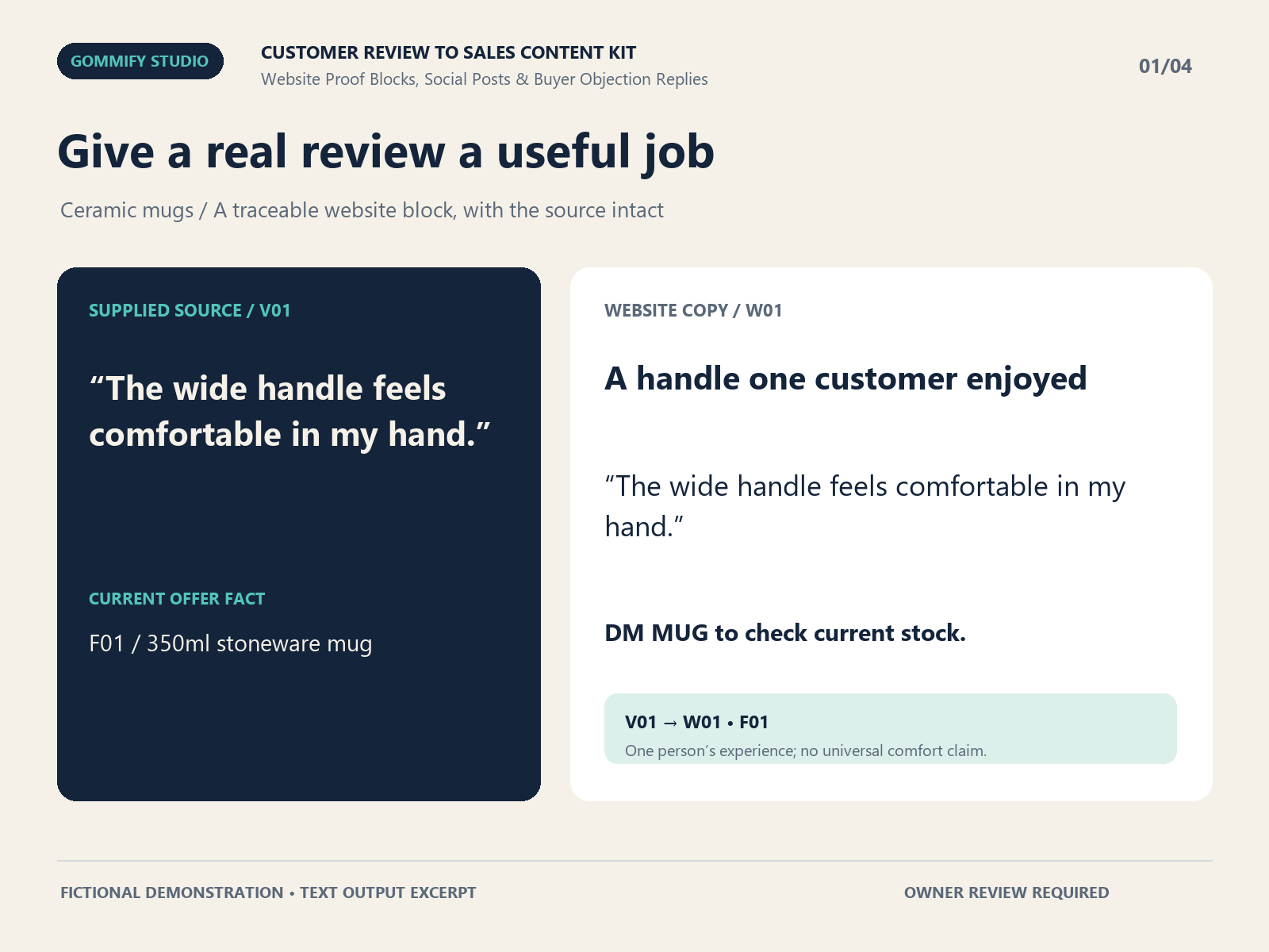 Customer Review to Sales Content Kit preview