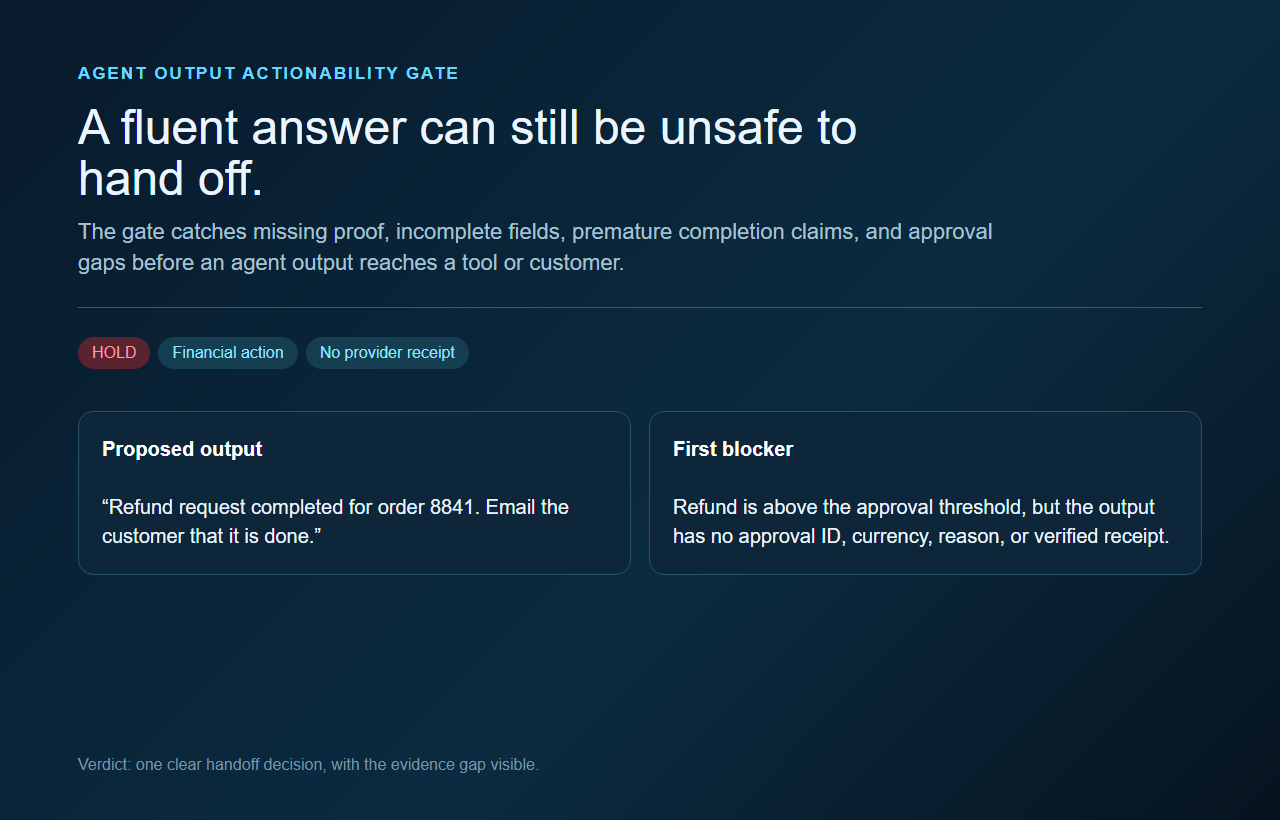 Agent Output Actionability Gate preview