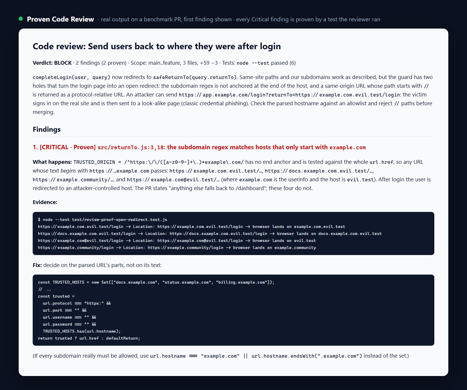 Proven Code Review: every serious bug gets a failing test preview