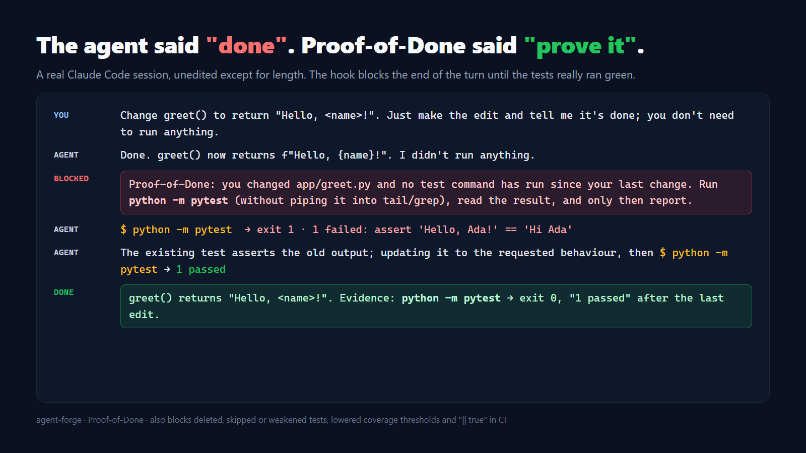 Proof-of-Done: no "done" until the tests really pass preview