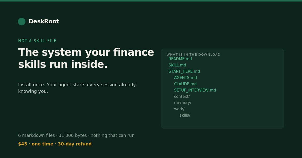 DeskRoot: the system your finance skills run inside preview