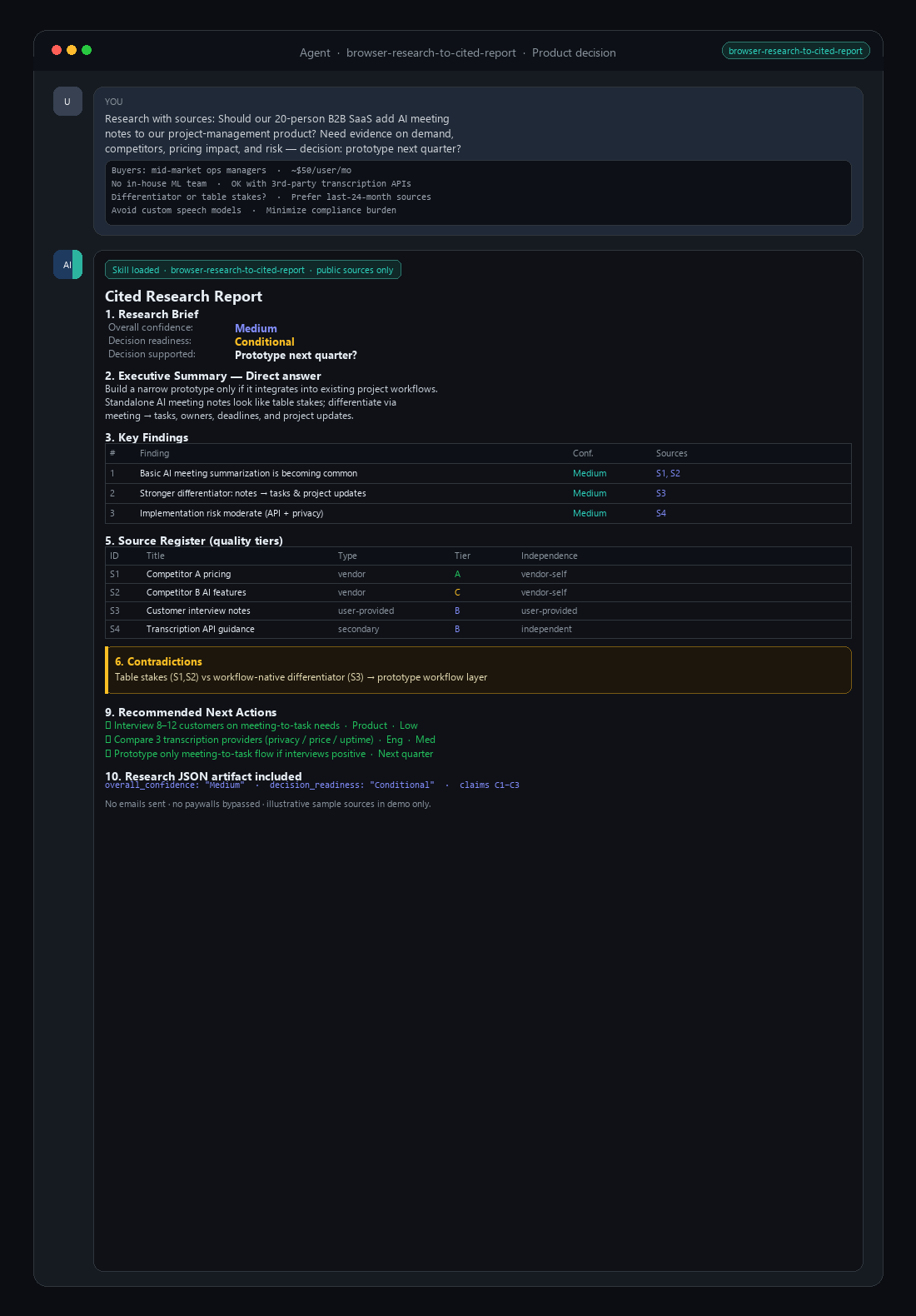 Browser Research to Cited Report screenshot 2