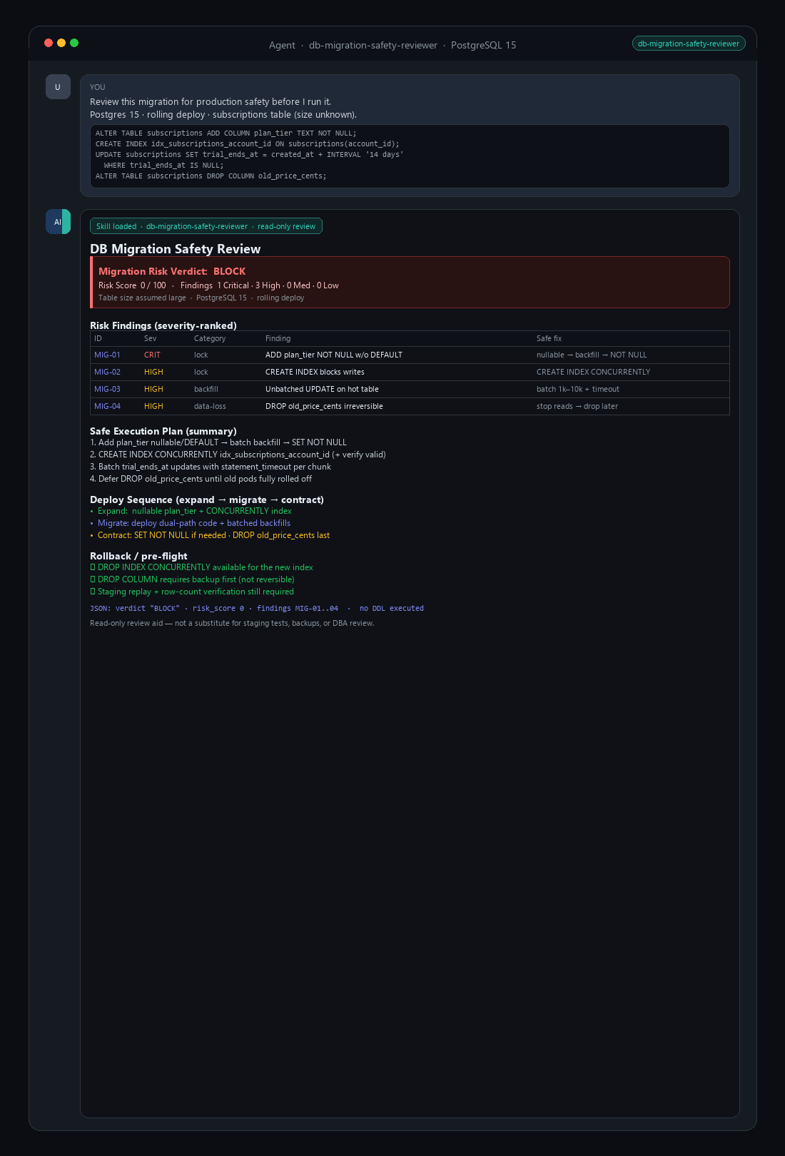 DB Migration Safety Reviewer preview