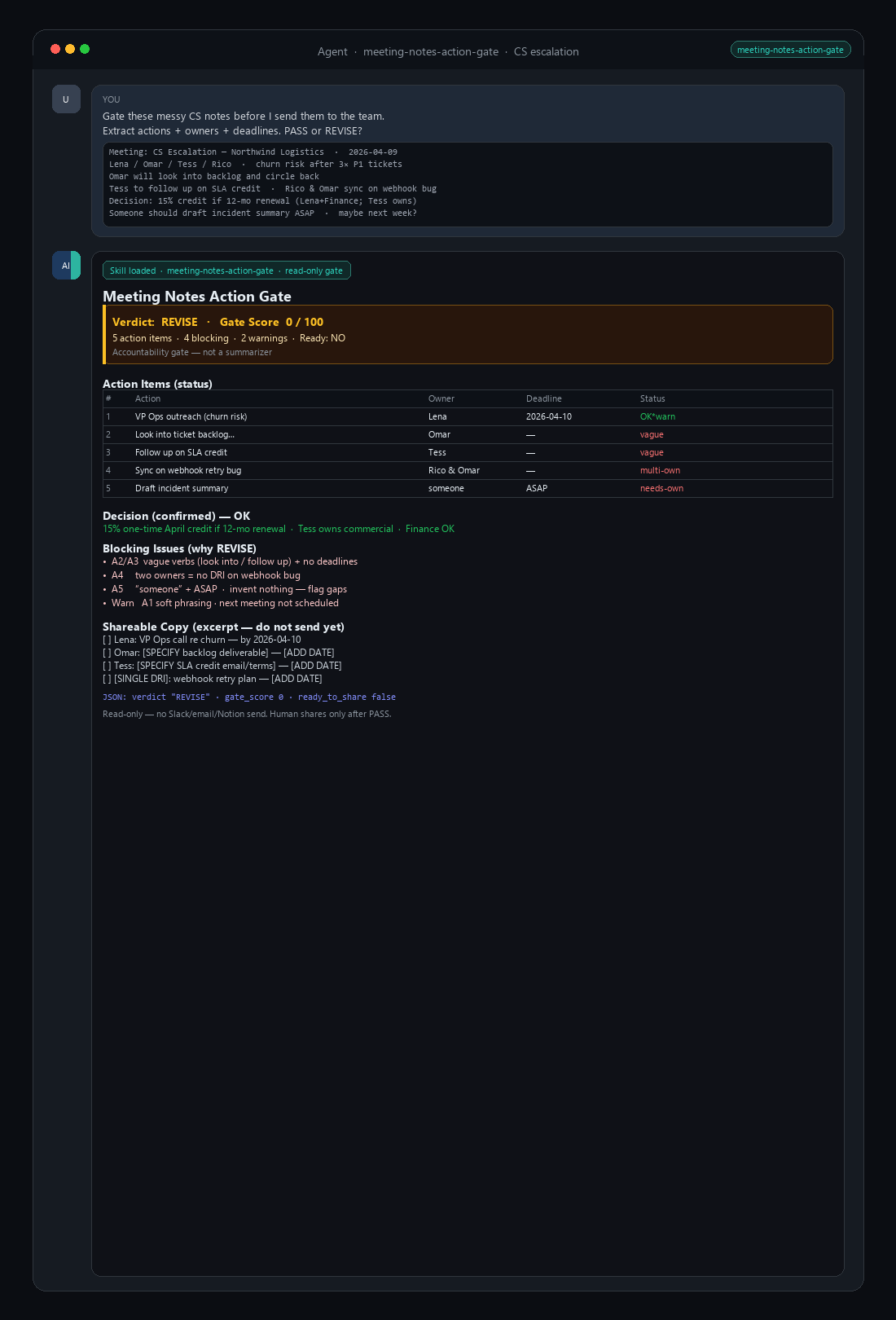 Meeting Notes Action Gate screenshot 2