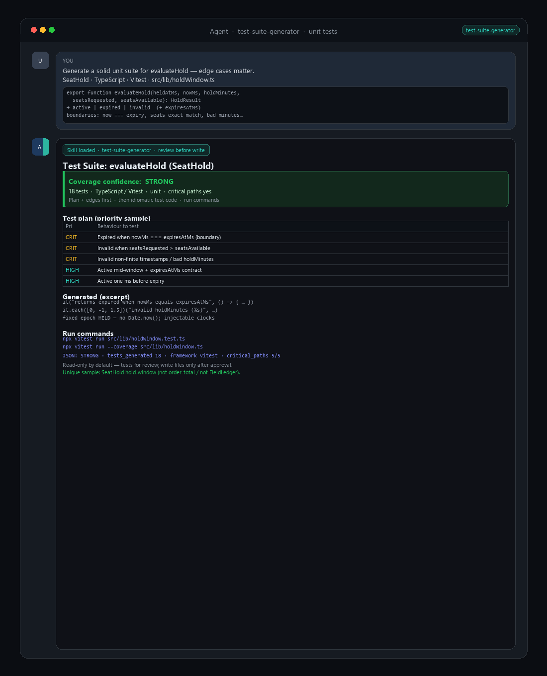 Test Suite Generator — Risk-First Unit Tests (Jest, Vitest, Pytest, JUnit, Go) screenshot 2