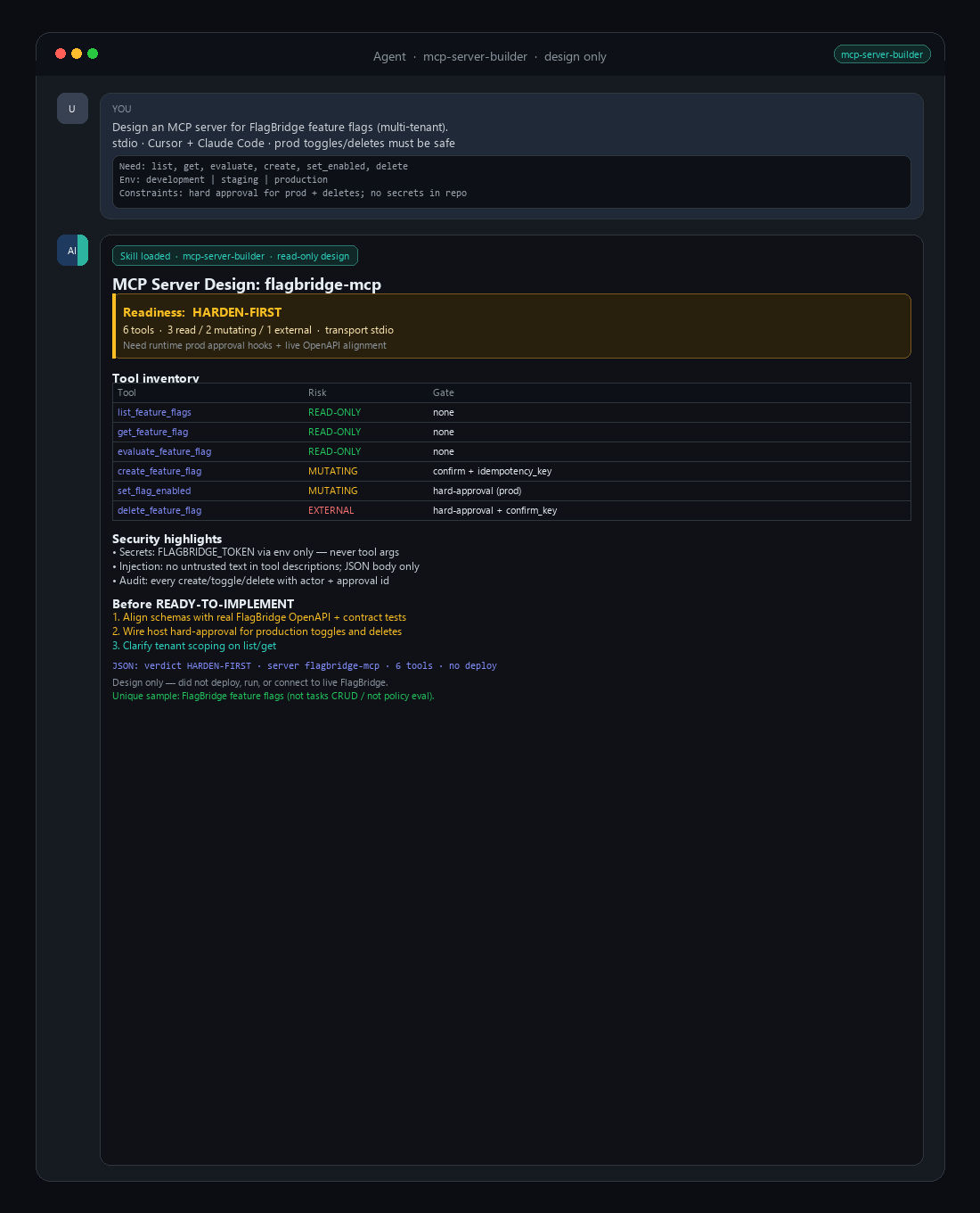 MCP Server Builder — Production Tool Contracts, Gates & Security Plan screenshot 2