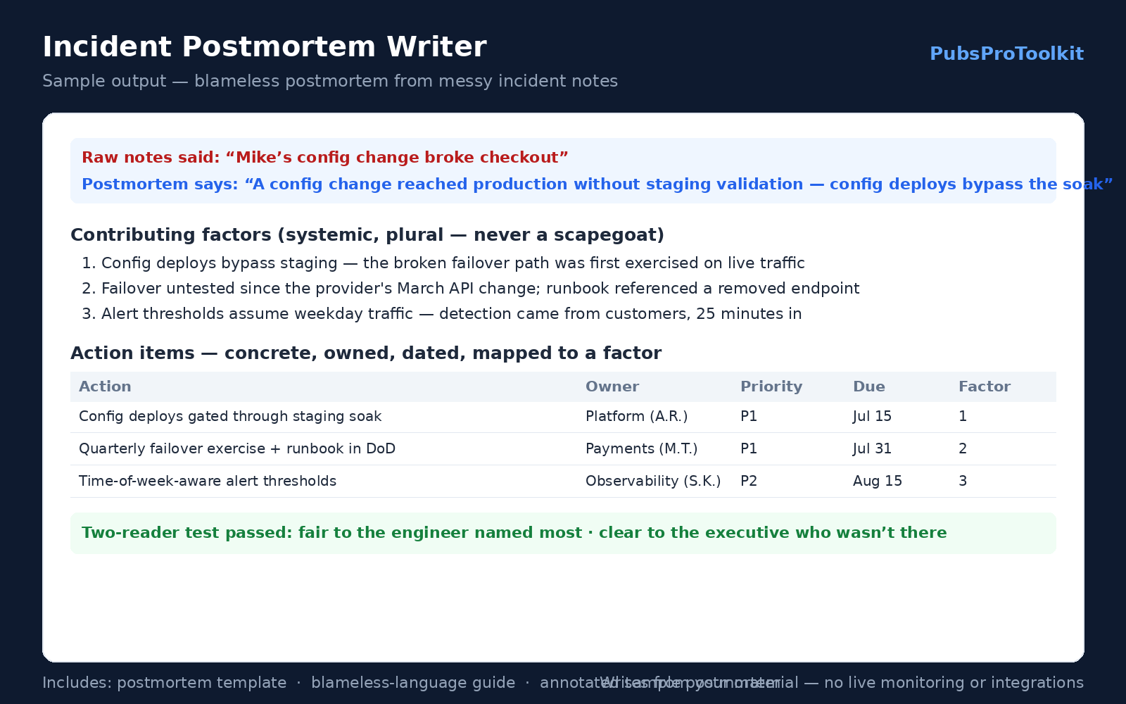 Incident Postmortem Writer — Blameless, Actionable Postmortems from Your Messy Incident Notes screenshot 1
