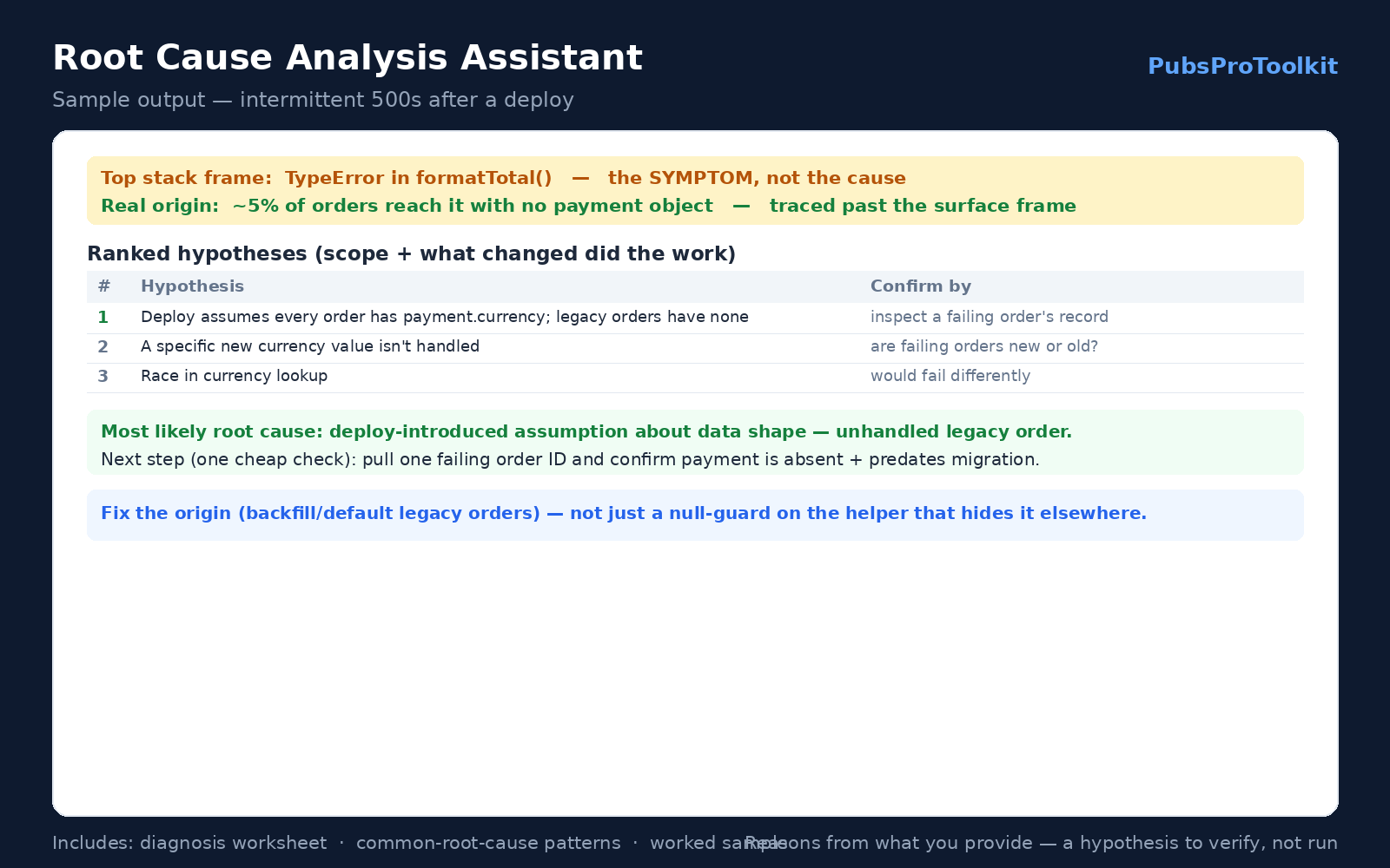 Root Cause Analysis Assistant — Diagnose the Bug Instead of Guessing at Fixes screenshot 1