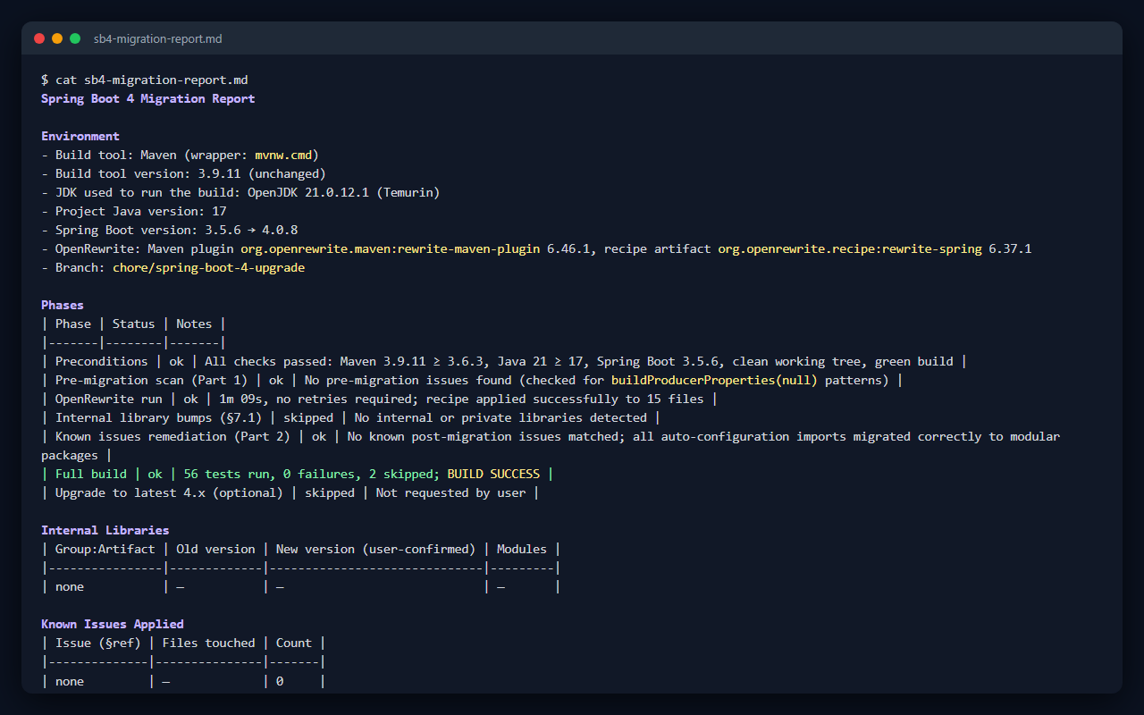 Spring Boot 4 Upgrade: OpenRewrite + Post-Migration Fixer screenshot 5