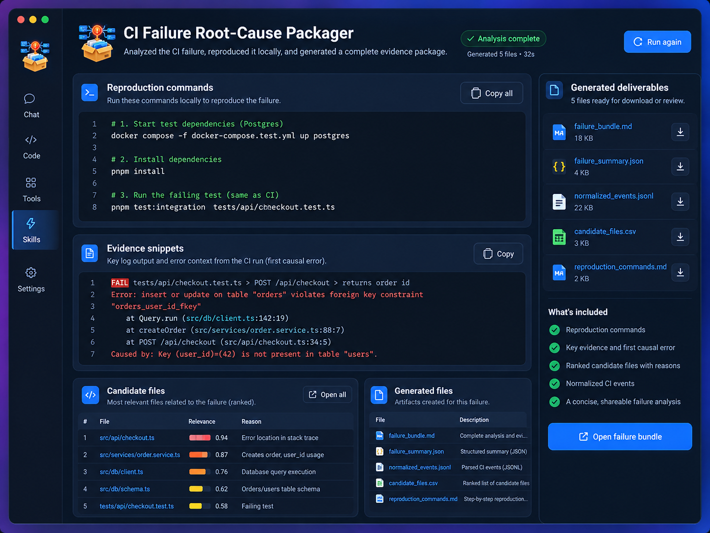 CI Failure Root-Cause Packager preview