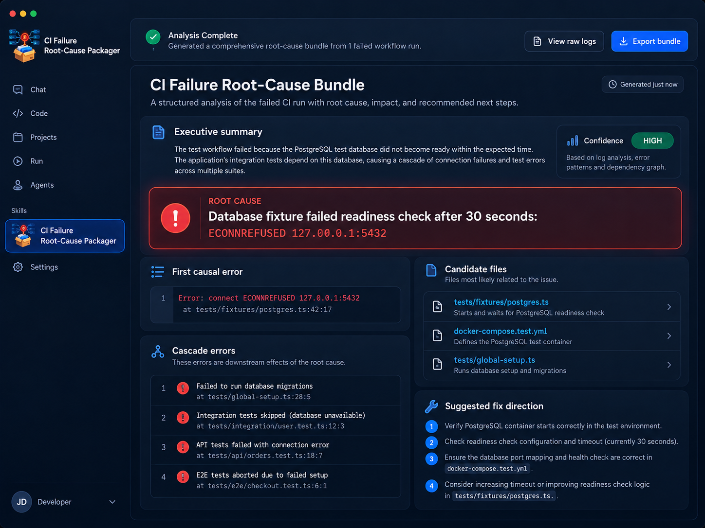 CI Failure Root-Cause Packager screenshot 2