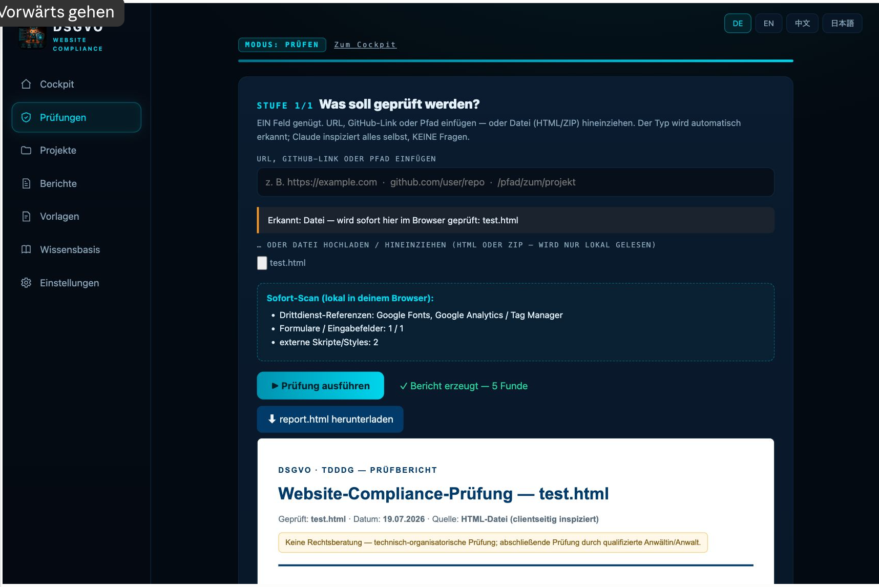 GDPR Compliance Cockpit — German & EU Websites screenshot 3