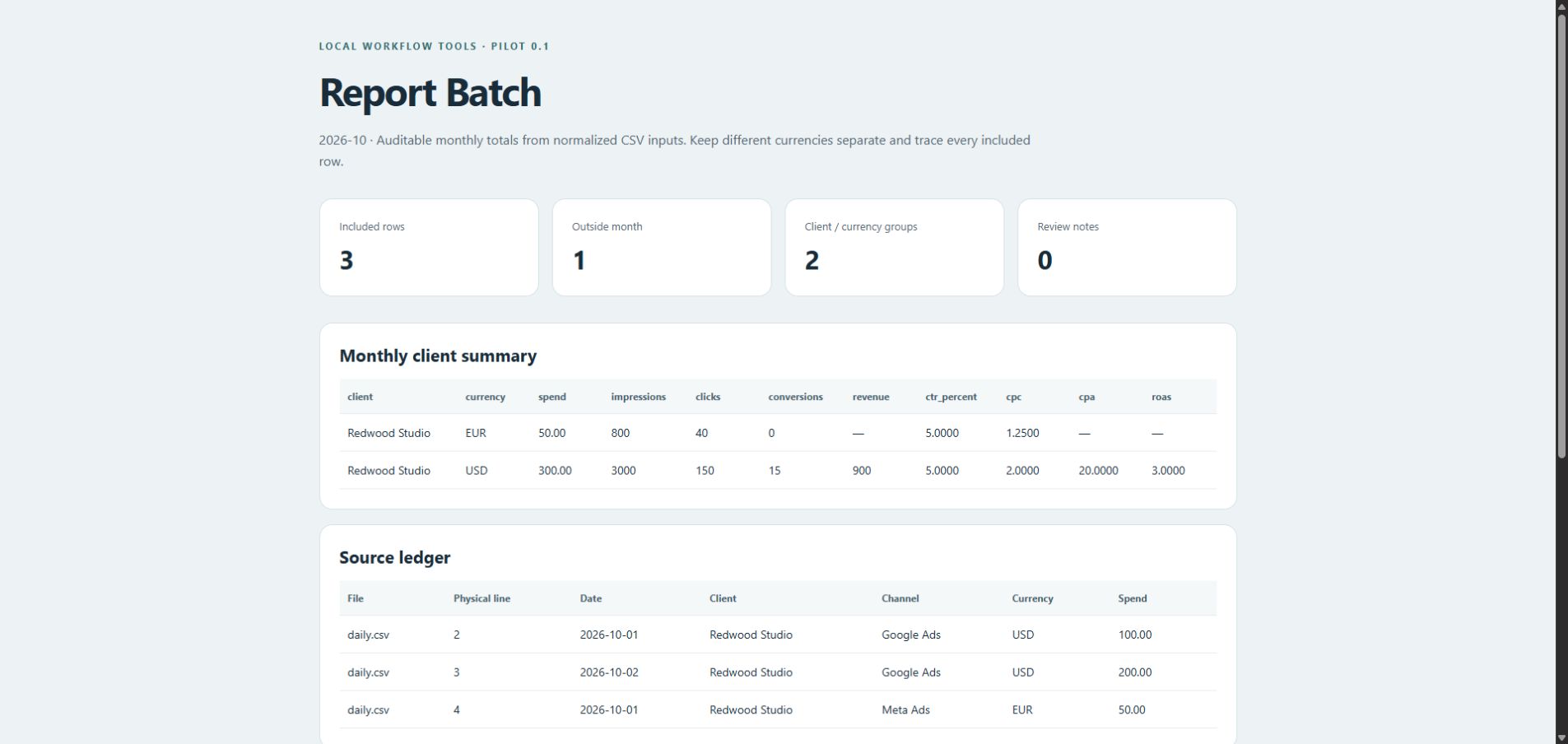 Report Batch preview