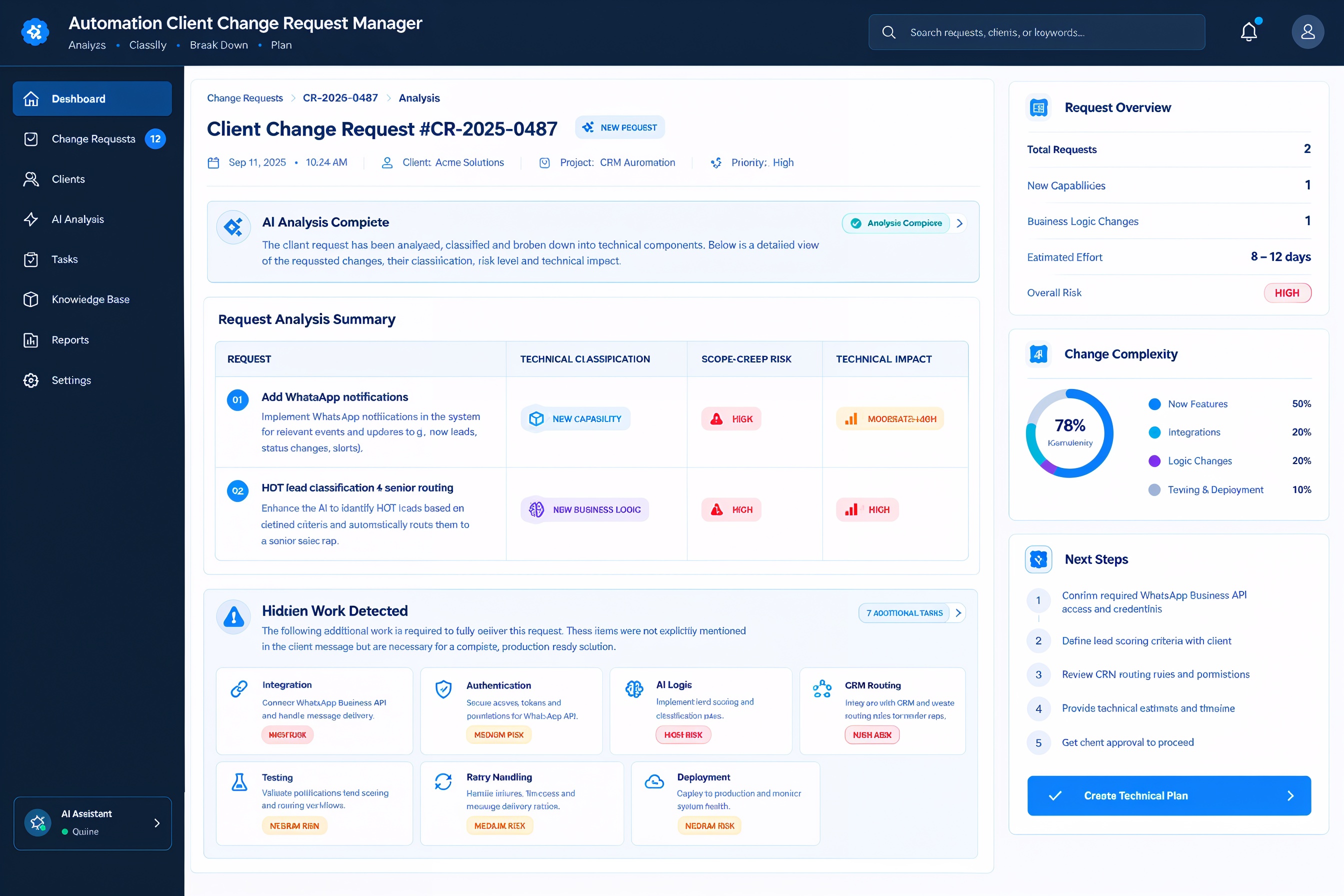 automation client change request manager screenshot 2