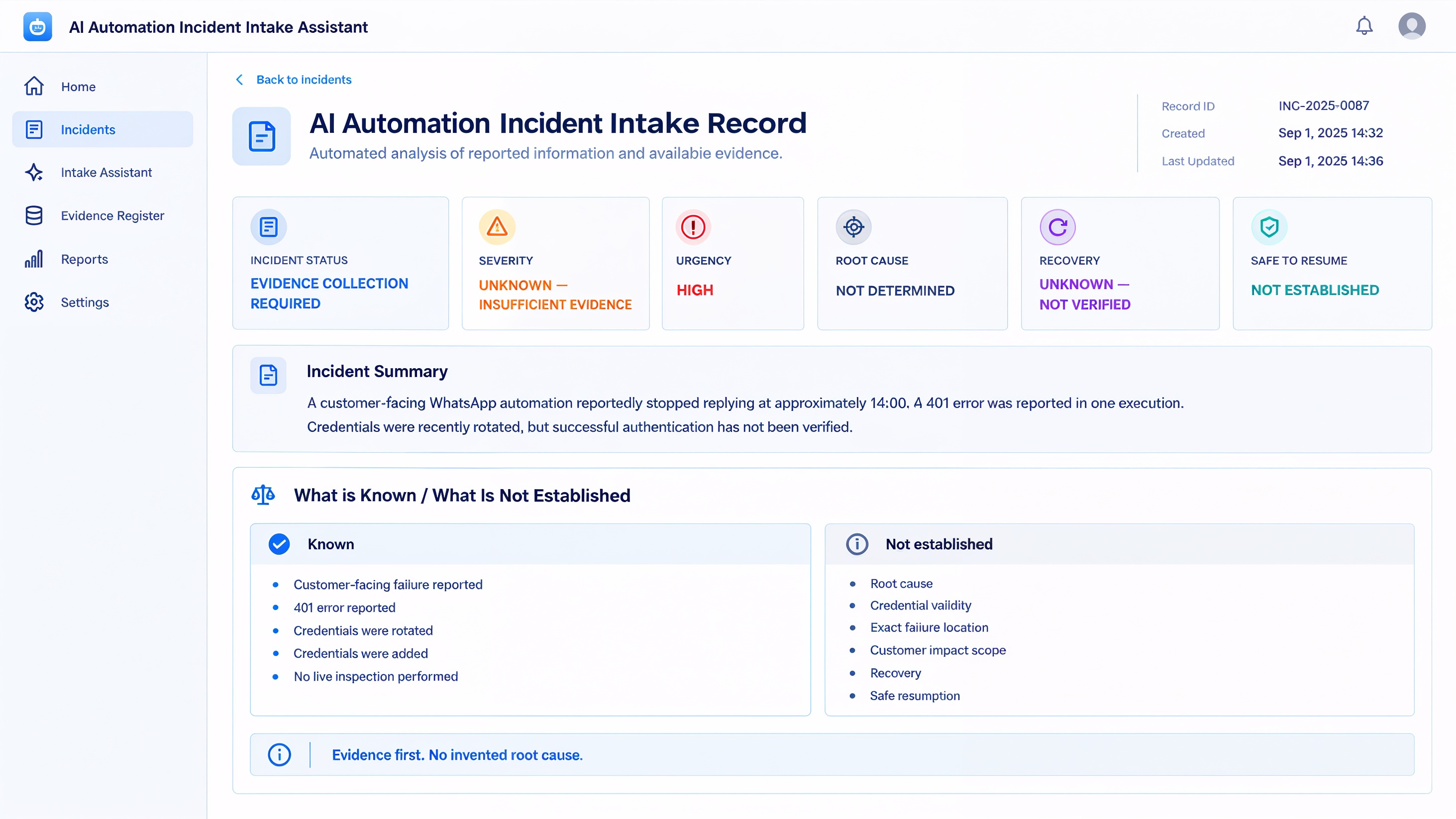 AI Automation Incident Intake Assistant screenshot 2