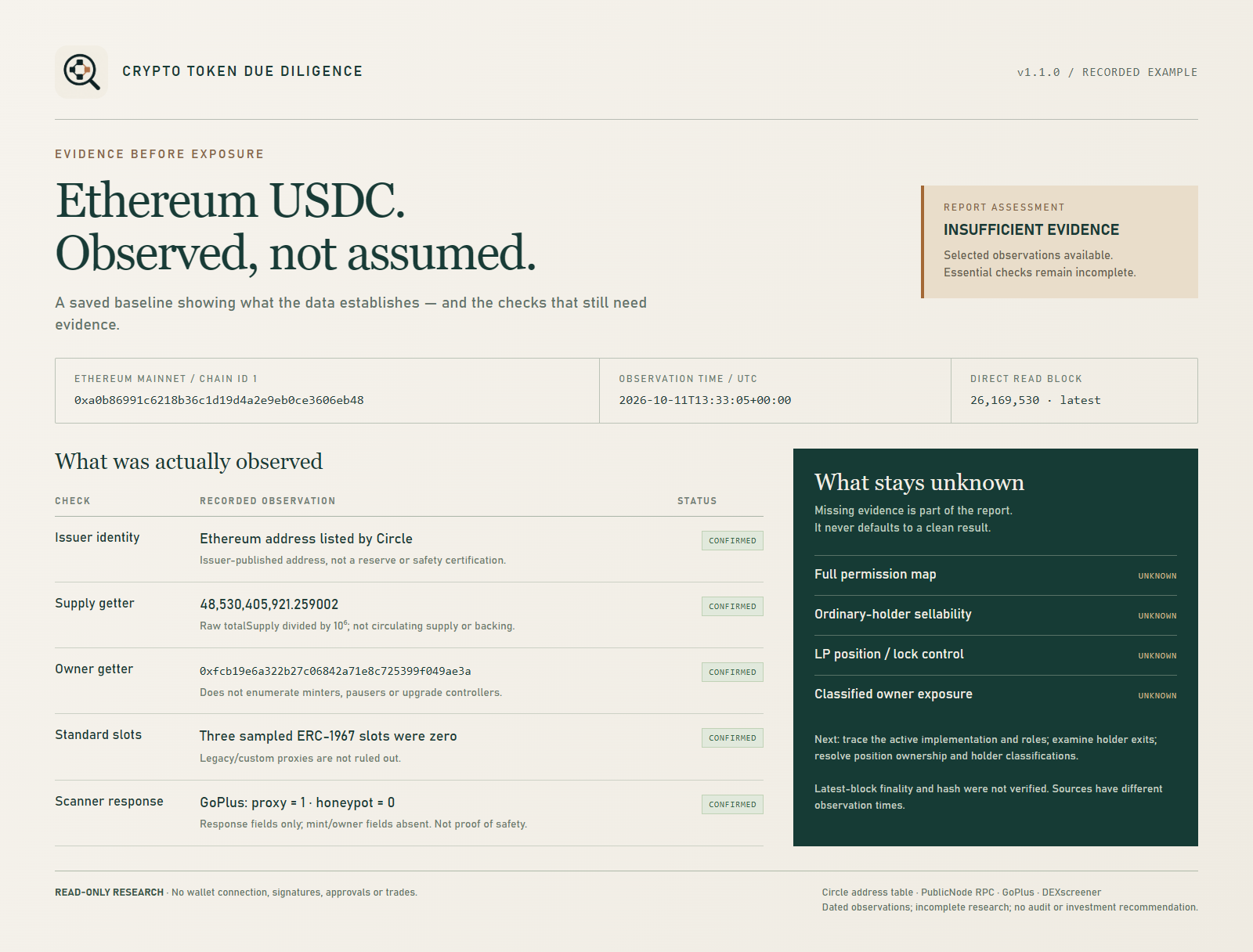Crypto Token Due Diligence — Evidence-Based Risk Check screenshot 2