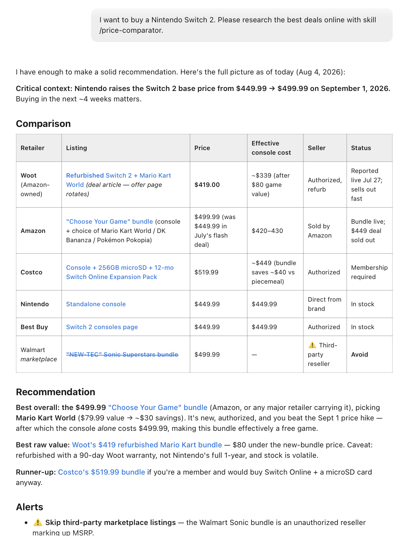 Product Comparator preview