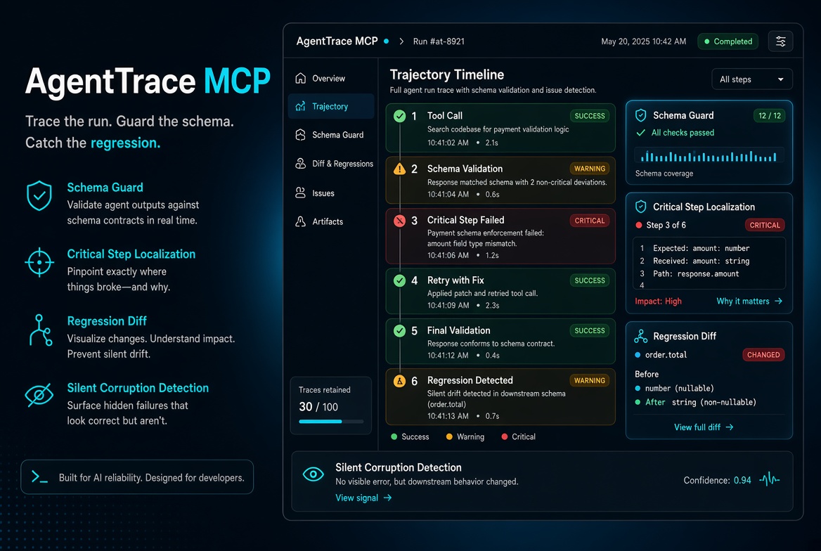 AgentTrace MCP: Trace runs. Guard schemas. Catch regressions preview