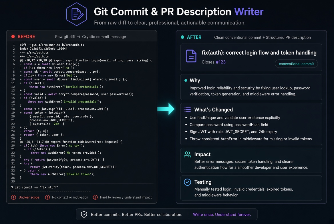🧑‍💻 Git Commit & PR Writer screenshot 2