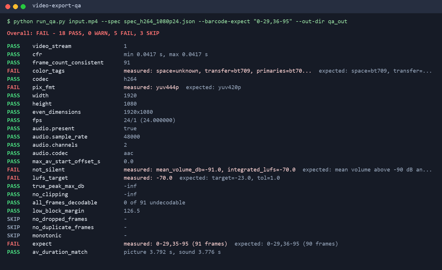 Video Export QA preview