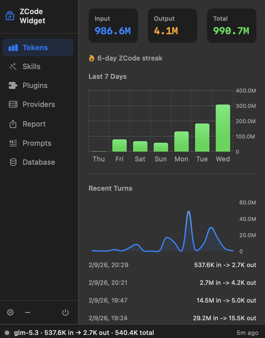 ZCode Widget Builder — Floating macOS Dashboard preview