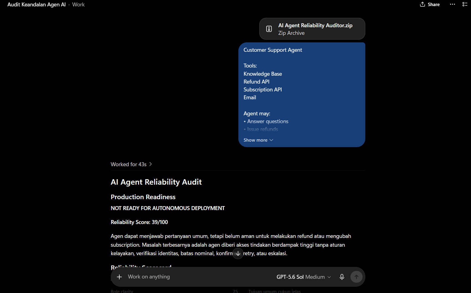 AI Agent Reliability Auditor preview
