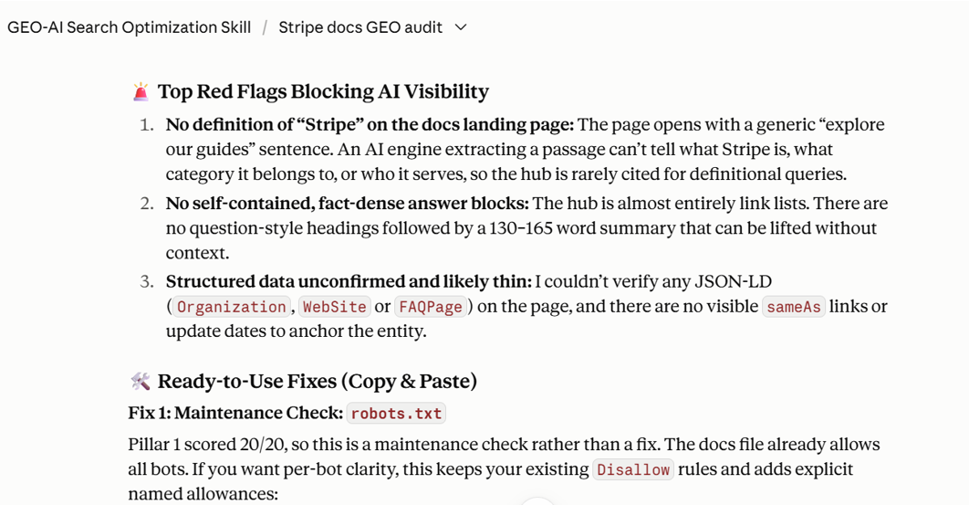 GEO AI Search Audit: 0-100 Score & Instant Code Fixes screenshot 2