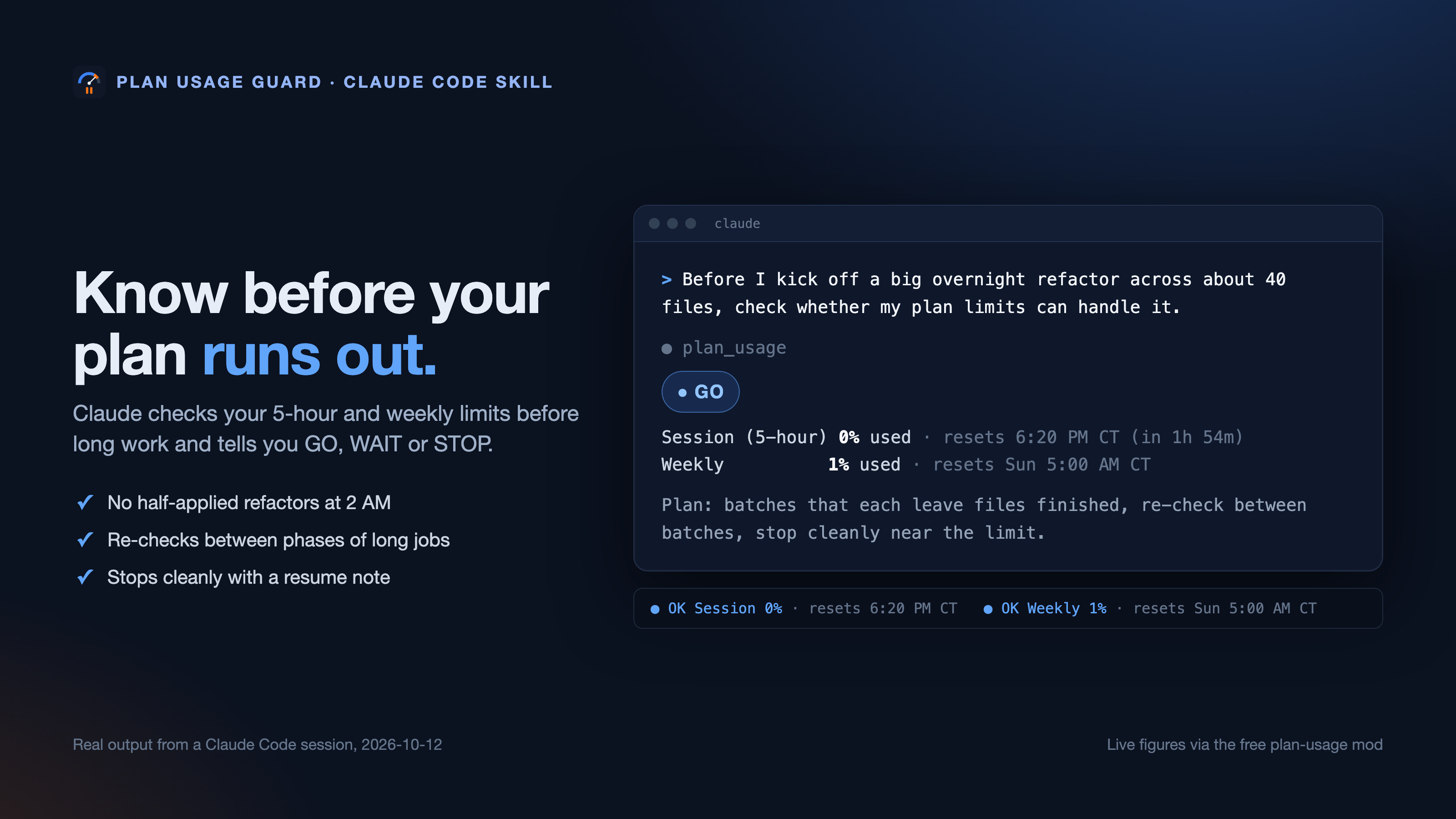 Plan Usage Guard for Claude Code preview
