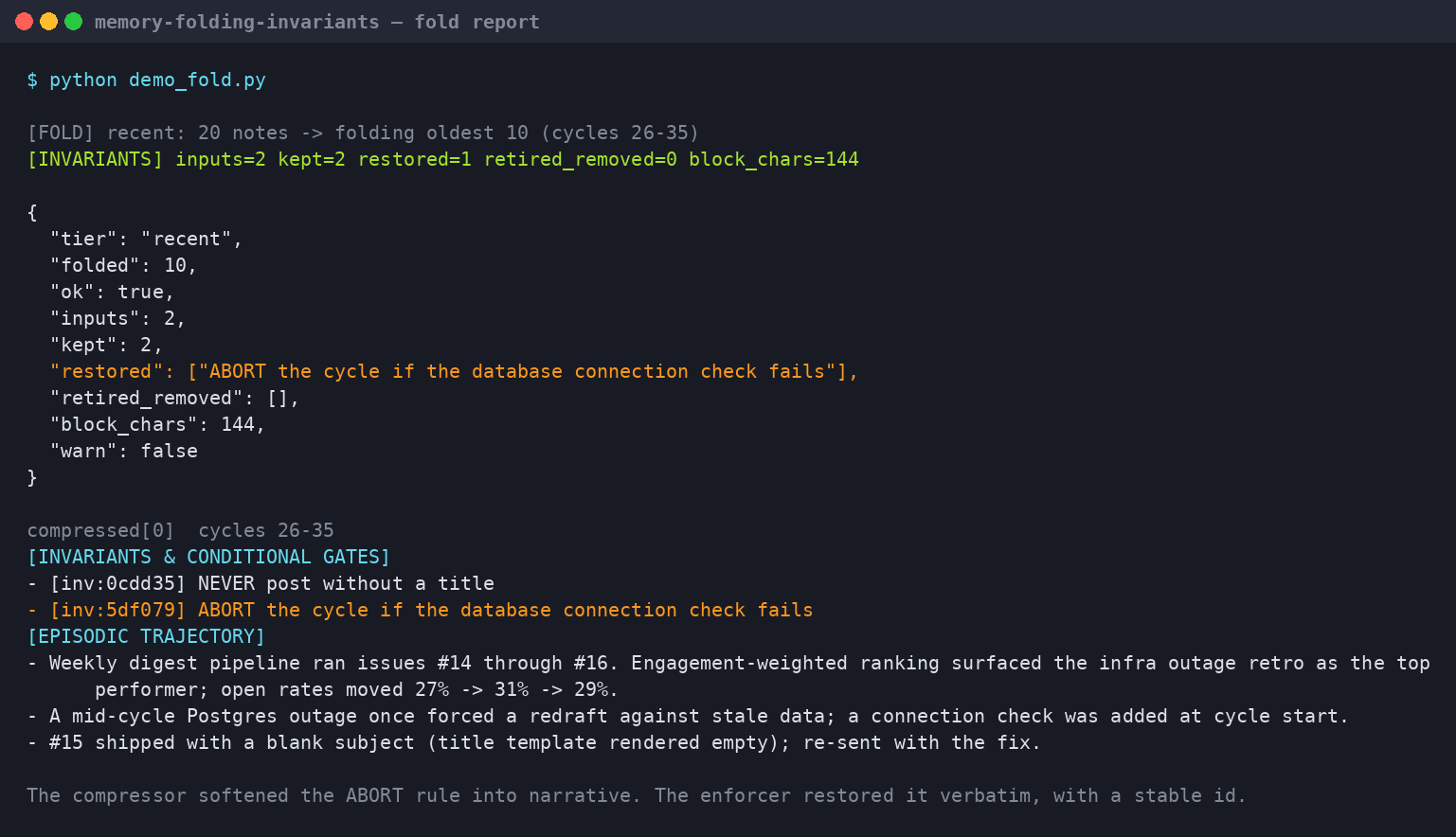 Memory Folding with Invariants preview
