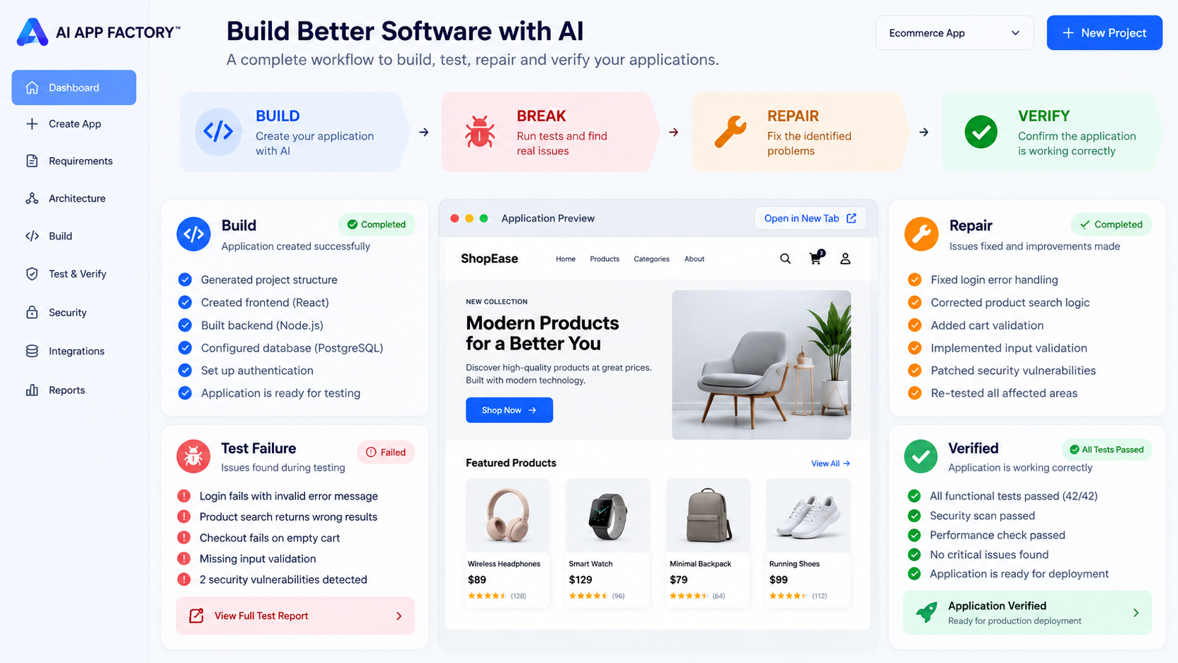 AI App Factory™ — Build, Break, Repair & Verify preview