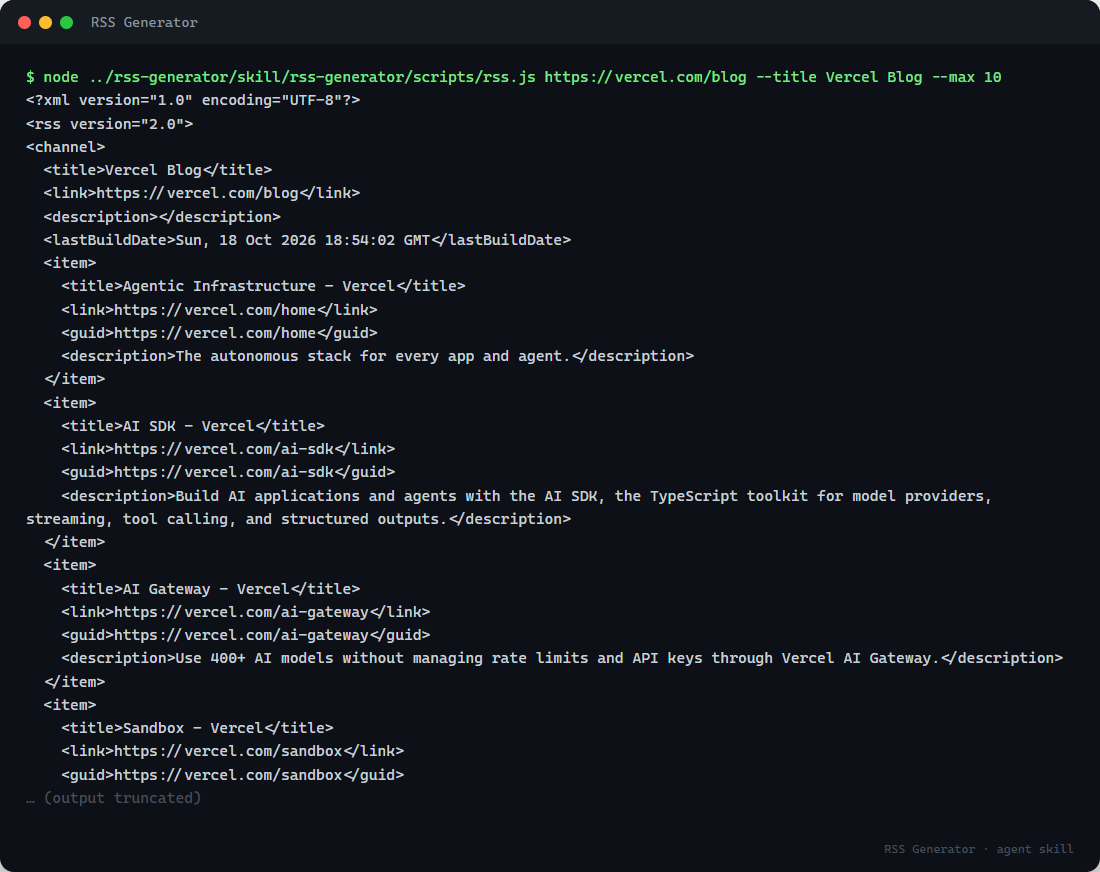 RSS Generator preview