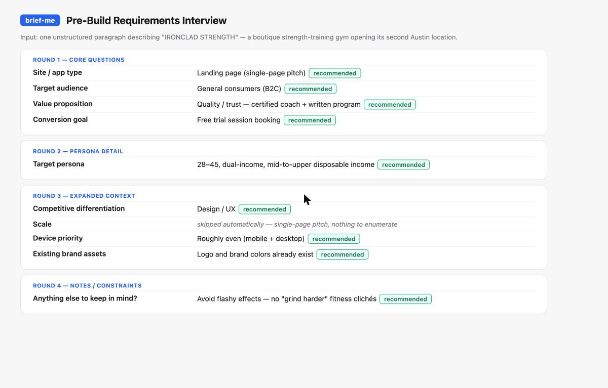 Brief Me — Pre-Build Requirements Interview preview