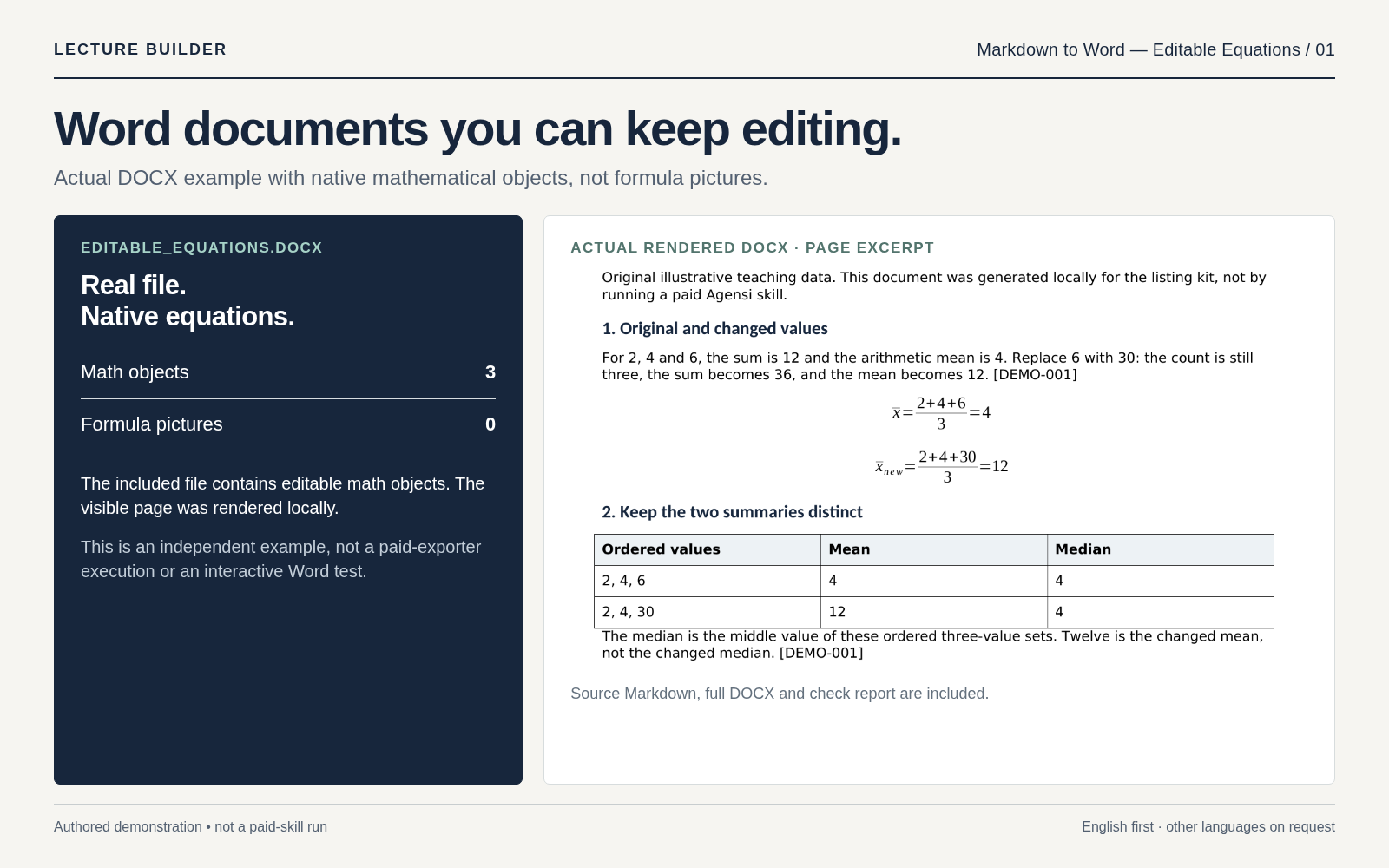 Markdown to Word — Editable Equations preview