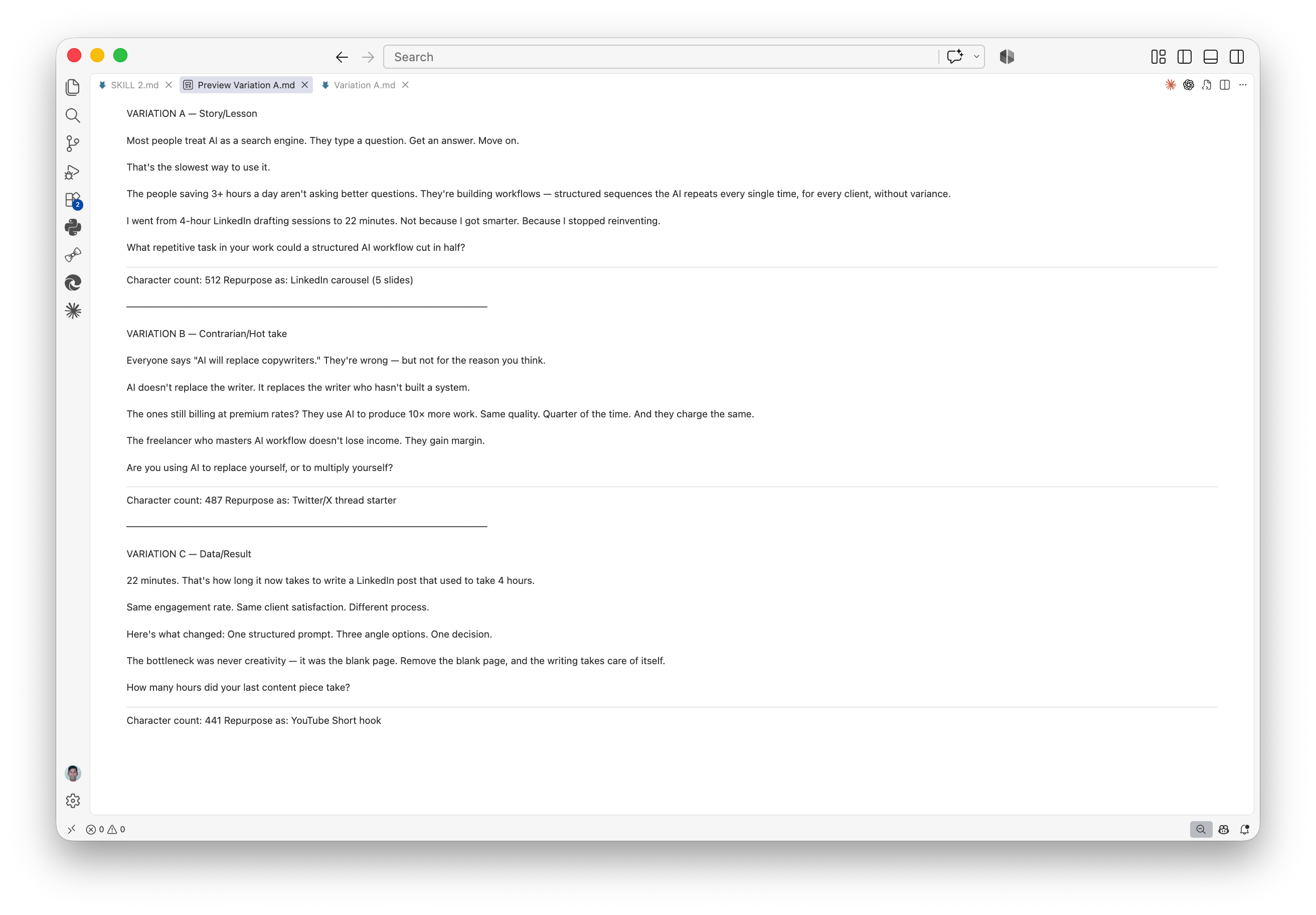 LinkedIn Ghostwriter — 3 Post Variations from Any Input screenshot 2