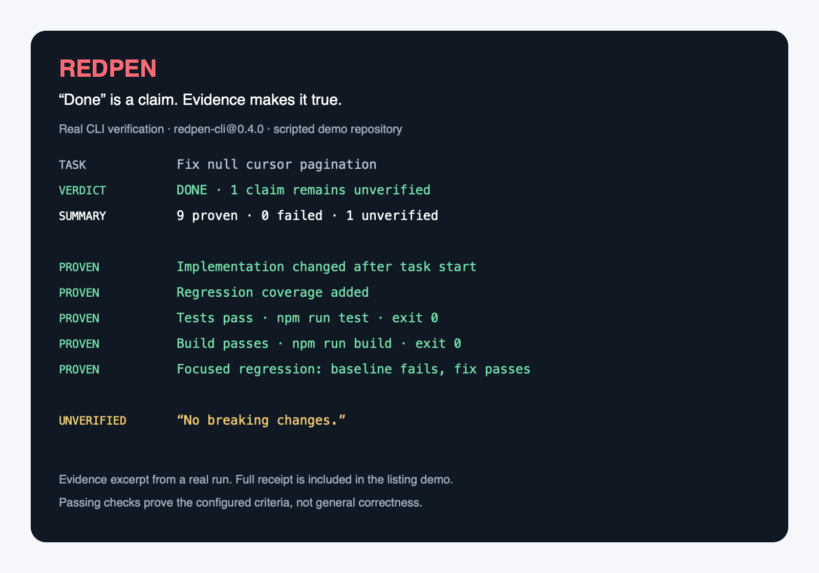 Redpen — Verify Coding-Agent Work preview