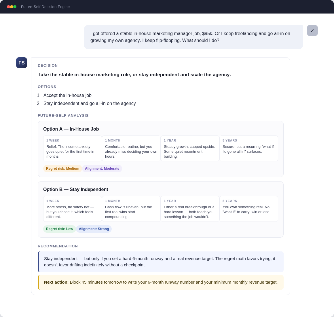 Future-Self Decision Engine — Regret Minimizer screenshot 2