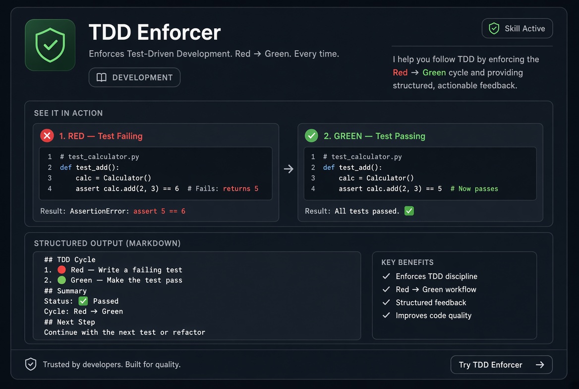 TDD Enforcer — Strict Red-Green-Refactor screenshot 2